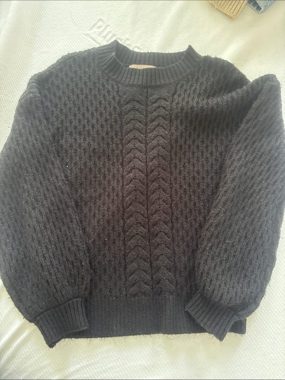 Philosophy Black Chunky Cable Crewneck Sweater